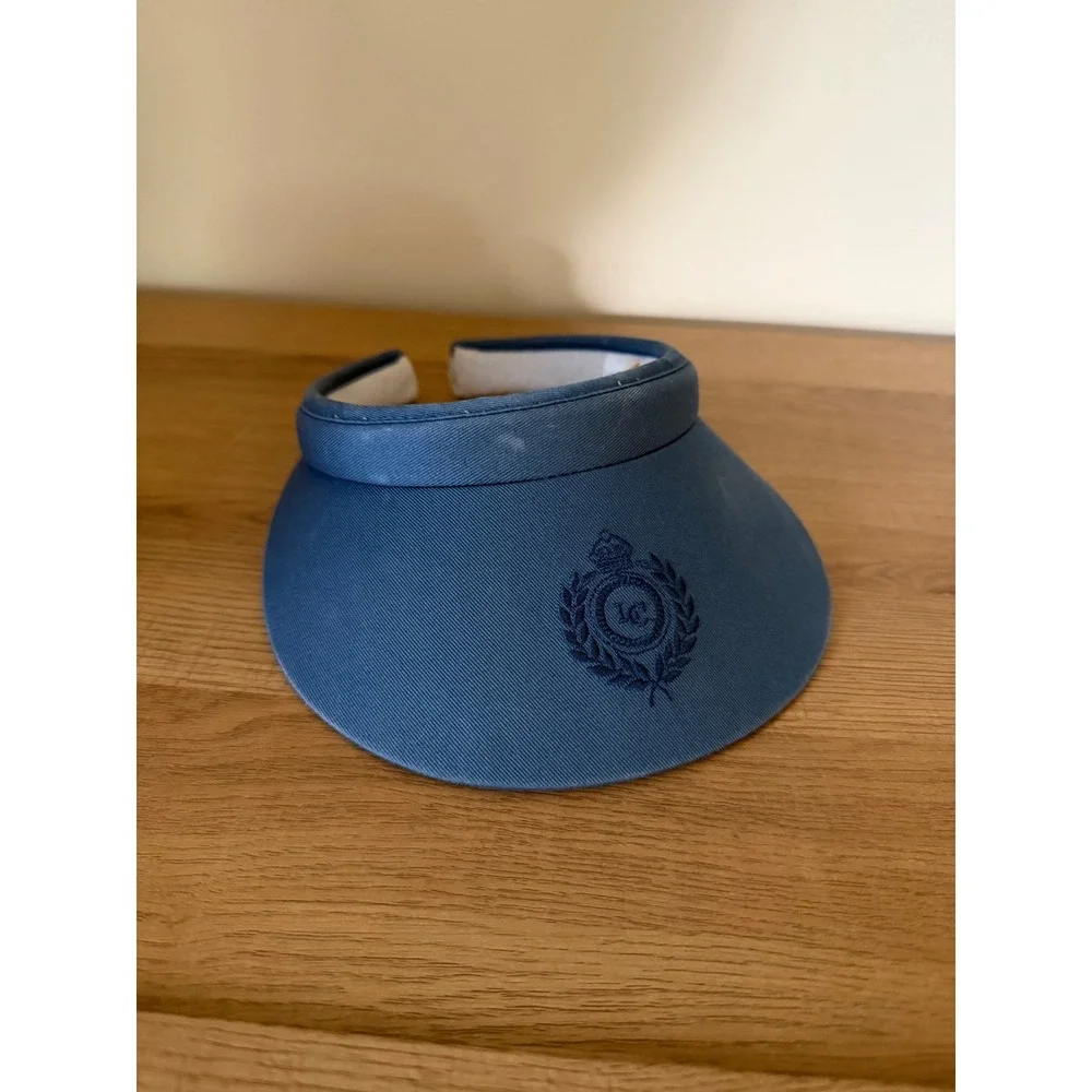 Liz Claiborne Vintage Blue Sun Visor Embroidered Crest Logo Clip On Terry Cloth